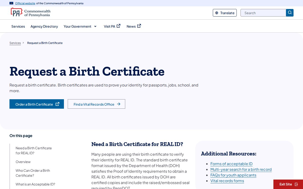 Wilkes-Barre residents directory Pennsylvania birth certificate request