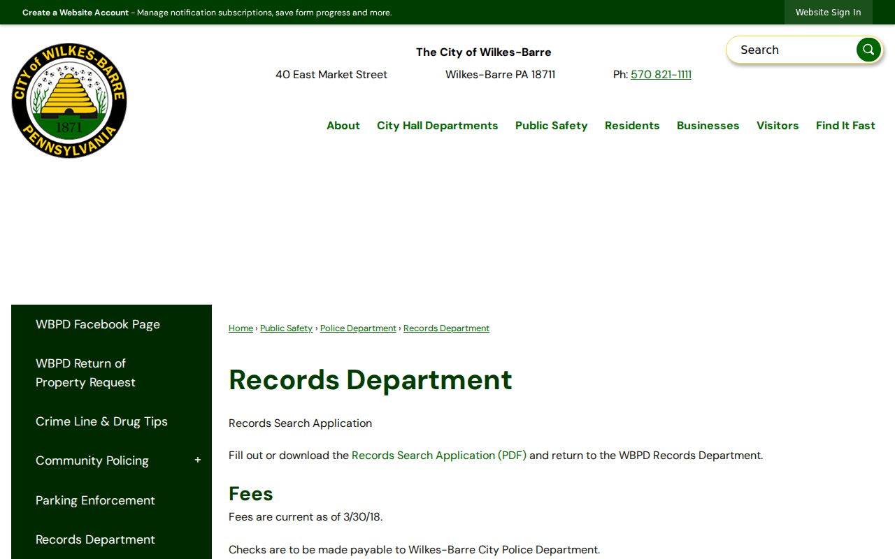 Wilkes-Barre resident lookup police records request source