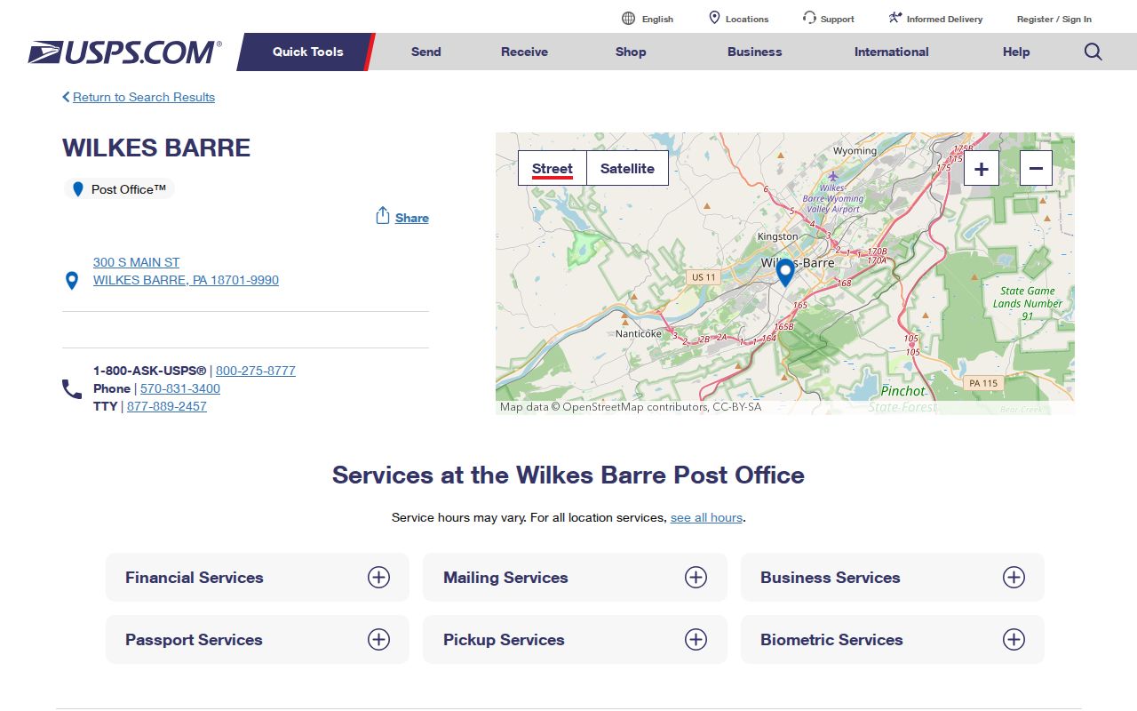 Wilkes-Barre ZIP code directory USPS post office verification source